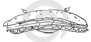 Cartoon image of huge sandwich