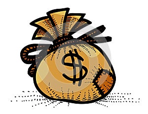 Cartoon image of Money bag Icon. Money symbol