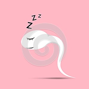 Cartoon image of tired sleeping sperm. Lov sperm motility concept. Unhealthy sperm. Vector Illustration