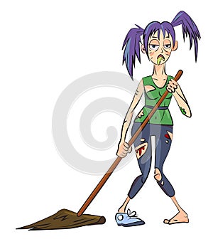 Cartoon image of undead monster lady cleaning