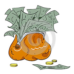 Cartoon image of wallet full of money