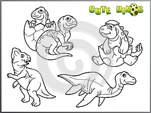 Cartoon images of little cute dinosaurs