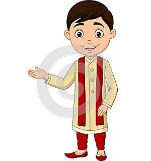 Cartoon Indian boy wearing traditional costume