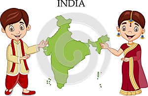 Cartoon Indian couple wearing traditional costume