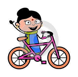 Cartoon Indian Lady with Bicycle