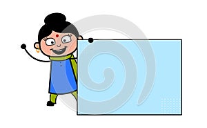 Cartoon Indian Lady with Blank Banner