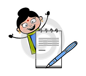 Cartoon Indian Lady with diary and pen