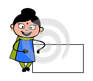 Cartoon Indian Lady with Empty Banner Character Design Illustration