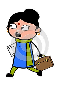 Cartoon Indian Lady Going to Office