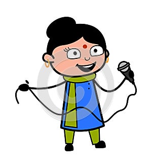 Cartoon Indian Lady holding Mic