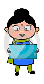 Cartoon Indian Lady holding a shiny banner