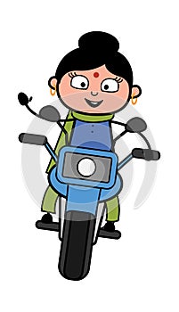 Cartoon Indian Lady Riding Motorbike