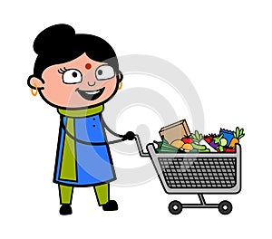 Cartoon Indian Lady with shopping cart