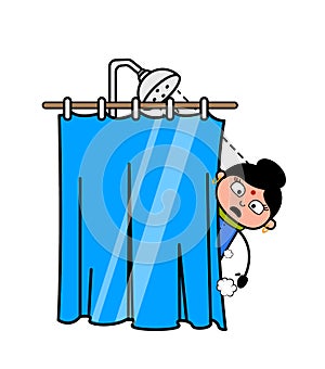 Cartoon Indian Lady taking shower