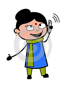 Cartoon Indian Lady talking on Cell Phone