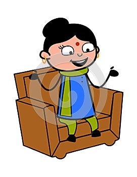 Cartoon Indian Lady talking on sofa