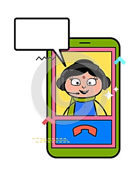 Cartoon Indian Lady Video Calling on Mobile