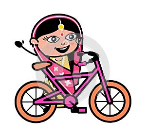 Cartoon Indian Woman with Bicycle