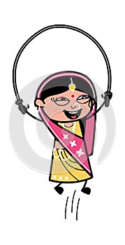 Cartoon Indian Woman Skipping Rope