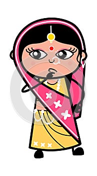 Cartoon Indian Woman thinking seriously