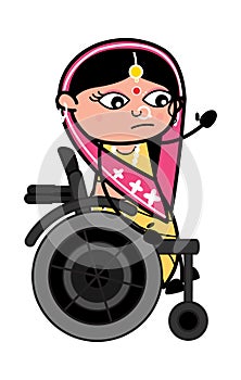 Cartoon Indian Woman on Wheel Chair