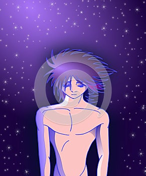 Cartoon Indigo child on a starry night