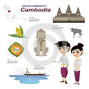 Cartoon infographic of cambodia asean community.