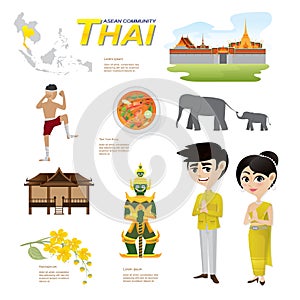 Cartoon infographic of thailand asean community.