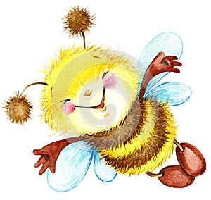 Cartoon insect bee watercolor illustration. i