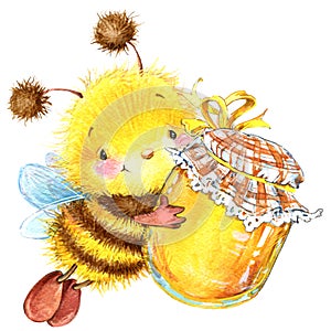 Cartoon insect bee watercolor illustration. i