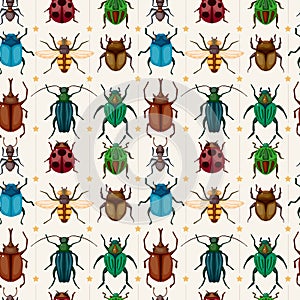 Cartoon insect bug seamless pattern
