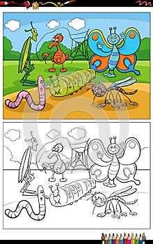 cartoon insects animal characters group coloring page