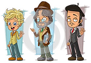 Cartoon intelligent teacher and artist character vector set