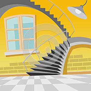 Cartoon interior staircase curve in the room