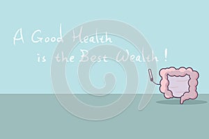 Cartoon intestine with slogan