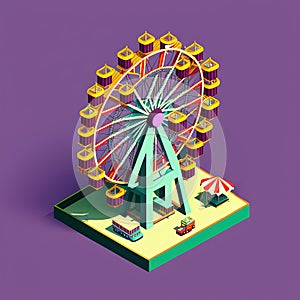 Cartoon isometric ferris wheel, amusement park. Generative AI