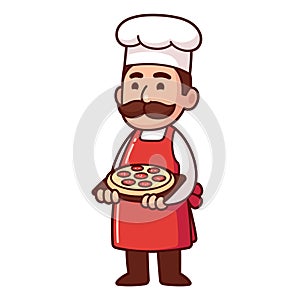 Cartoon Italian chef holding pizza