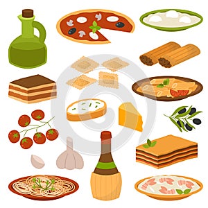 Cartoon Italy food cuisine delicious homemade cooking fresh traditional Italian lunch vector illustration.