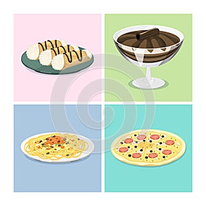 Cartoon Italy food cuisine delicious homemade cooking fresh traditional Italian lunch vector illustration.