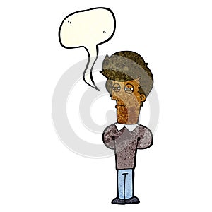 cartoon jaded man with speech bubble