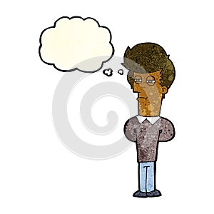 cartoon jaded man with thought bubble