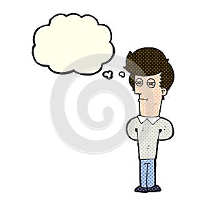 cartoon jaded man with thought bubble