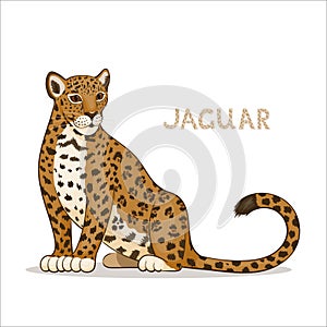 A cartoon jaguar, isolated on a white background. Animal alphabet.