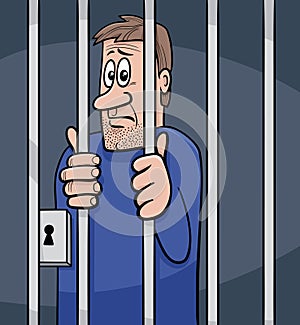 cartoon jailed man behind the prison bars photo