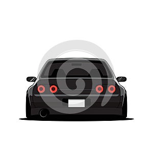 Cartoon japan tuned car isolated. Back view. Vector illustration