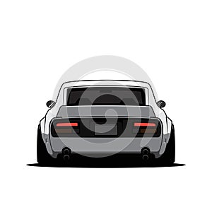 Cartoon japan tuned car isolated. Back view. Vector illustration photo