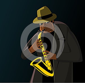 Cartoon jazzman playing on a saxophone