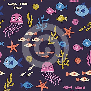 Cartoon Jellyfish Seamless Pattern
