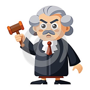 Cartoon judge holding gavel with an angry expression face