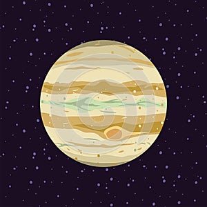 Cartoon of Jupiter, solar system planets. Astronomical observatory and stars universe. Astronomy galaxy illustration vector.